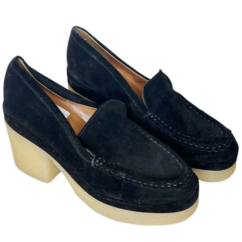 Marc Fisher Lina Platform Loafer Black Suede Leather Size 9M